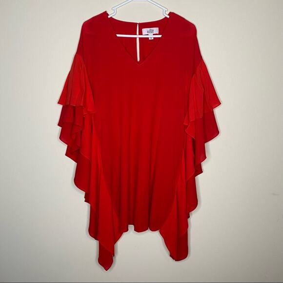 Badgley Mischka Dress Everly Ruffle Sleeve Party Red Polyester Womens Size XS - Picture 1 of 6